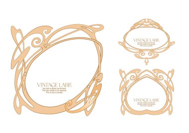 Decorative flowers and leaves in art nouveau style, vintage, old, retro style. Border, frame, template for product label, cosmetic packaging. Easy to edit. Vector illustration. clipart