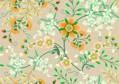 Eski moda fantezi çiçekleri, eski moda, jakoben nakış tarzı. Kusursuz desen, arka plan. Vektör illüstrasyonu.