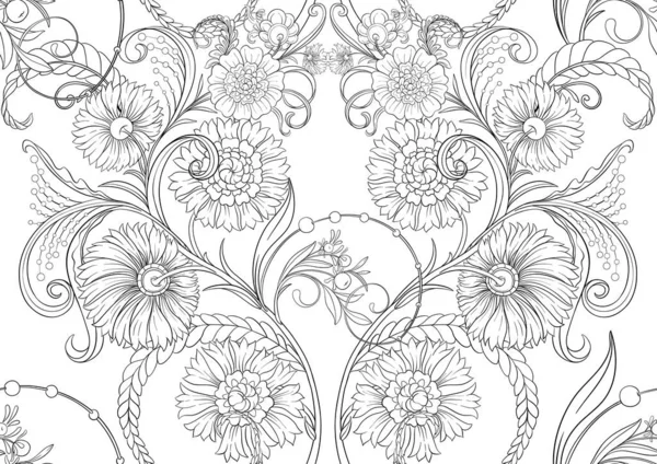 アールヌーボー様式 ヴィンテージ レトロなスタイルの装飾的な花や葉 シームレスなパターン ベクトルイラスト シームレスなパターン — ストックベクタ