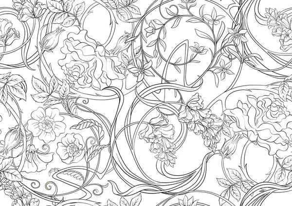 Декоративные Цветы Листья Стиле Модерн Винтажный Старый Ретро Стиль Бесшовный — стоковый вектор