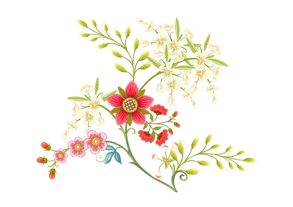 レトロ ヴィンテージ ジャコビアン刺繍スタイルのファンタジー花 デザインの要素 ベクターイラスト — ストックベクタ