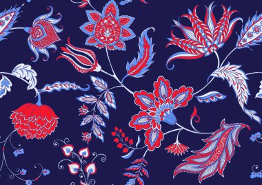 Geleneksel Doğu klasik lüks, eski moda çiçek süsü. Kusursuz desen, arka plan. Vektör illüstrasyonu.