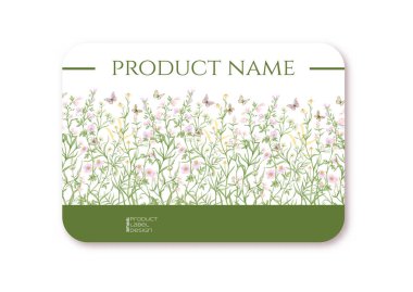 Wild flowers and butterflies Template for plastic debit or credit, pass, discount, membership card Vector illustration. In botanical style