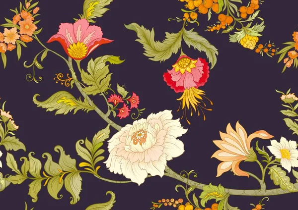アールヌーボー様式 ヴィンテージ レトロなスタイルの幻想的な花 シームレスなパターン ベクターイラスト — ストックベクタ
