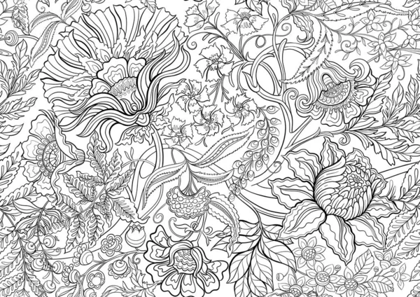 Fantasie Bloemen Retro Vintage Jacobische Borduurstijl Naadloos Patroon Achtergrond Vectorillustratie — Stockvector