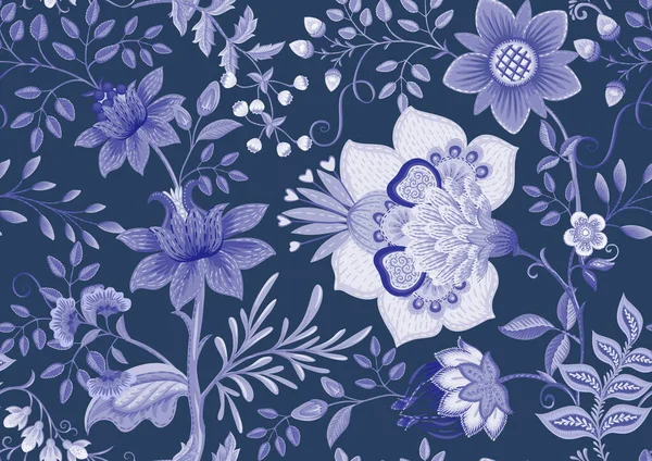 Fleurs Fantastiques Dans Style Rétro Vintage Broderie Jacobean Modèle Sans — Image vectorielle