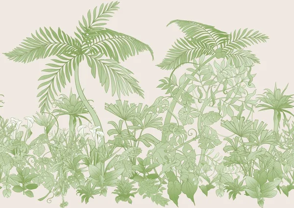 Tropische Planten Bloemen Naadloze Patroon Achtergrond Vectorillustratie — Stockvector