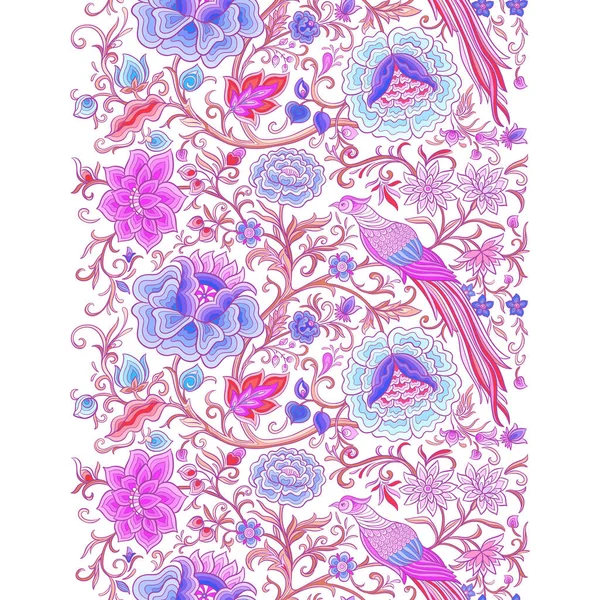 Fantasy Flowers Pheasant Bird Retro Vintage Chinese Silk Velvet Embroidery — Vector de stock