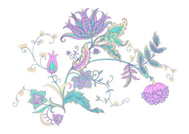 Geleneksel Doğu klasik lüks, eski moda çiçek süsü. Klip sanatı, tasarım için elementler seti. Vektör illüstrasyonu.