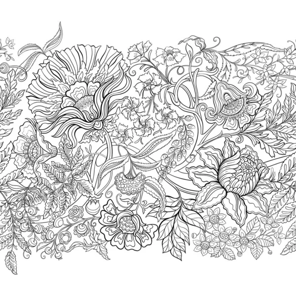 Фантастичні Квіти Ретро Вінтажному Джакобському Стилі Вишивки Безшовний Візерунок Фон — стоковий вектор