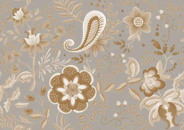 レトロ ヴィンテージ ジャコビアン刺繍スタイルのファンタジー花 シームレスなパターン ベクターイラスト — ストックベクタ