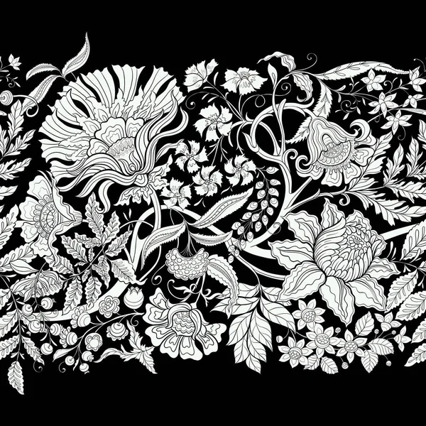 Λουλούδια Φαντασίας Ρετρό Vintage Jacobean Στυλ Κεντήματος Απρόσκοπτη Μοτίβο Φόντο — Διανυσματικό Αρχείο