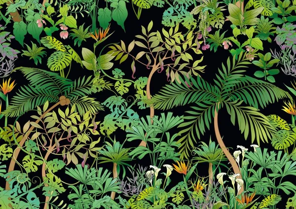 Tropické Rostliny Květiny Bezproblémové Vzorce Pozadí Vektorová Ilustrace — Stockový vektor