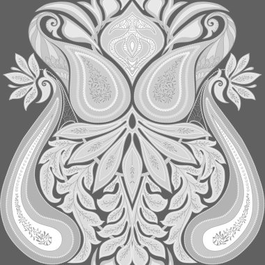 Şal desenli, geleneksel klasik klasik klasik lüks, eski moda çiçek süsü. Kusursuz desen, arka plan. Vektör çizimi. Gri tonda.