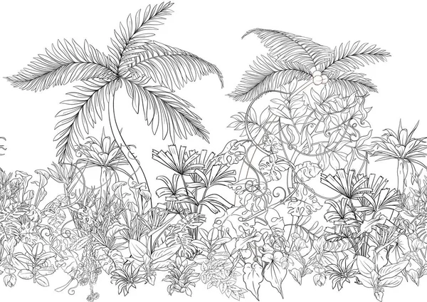 Piante Fiori Tropicali Modello Senza Cuciture Sfondo Illustrazione Vettoriale — Vettoriale Stock