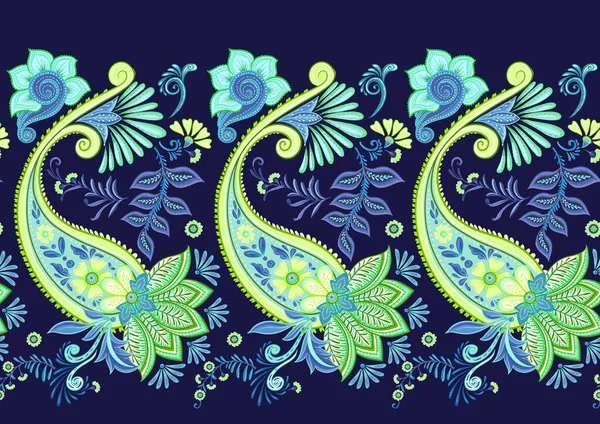Fantasy Flowers Retro Vintage Jacobean Embroidery Style Paisley Seamless Pattern — Vector de stock