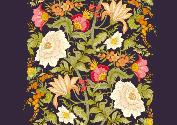 Flores Fantasía Estilo Art Nouveau Vintage Antiguo Estilo Retro Patrón — Vector de stock