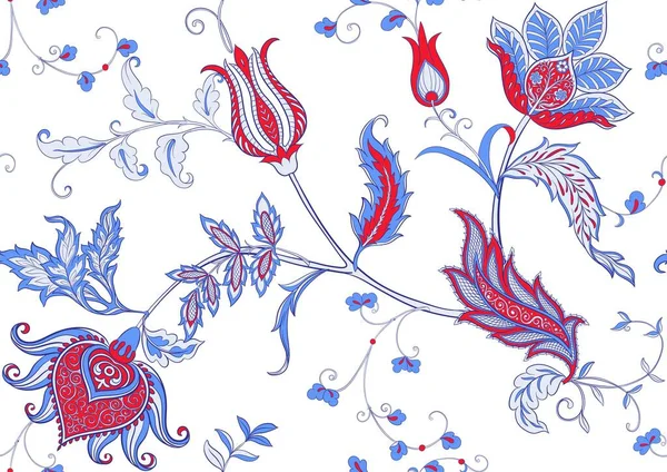 传统东方古典豪华老式花卉装饰品 无缝隙图案 矢量说明 — 图库矢量图片
