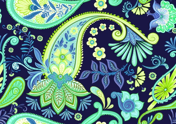 Fantasy Flowers Retro Vintage Jacobean Embroidery Style Paisley Seamless Pattern — стоковый вектор