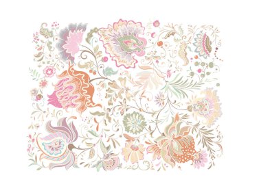 Eski moda fantezi çiçekleri, eski moda, jakoben nakış tarzı. Clip sanatı, tasarım Vektörü illüstrasyonu için elementler kümesi.