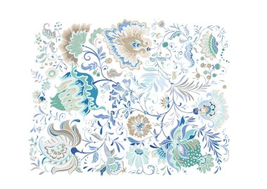 Eski moda fantezi çiçekleri, eski moda, jakoben nakış tarzı. Clip sanatı, tasarım Vektörü illüstrasyonu için elementler kümesi.