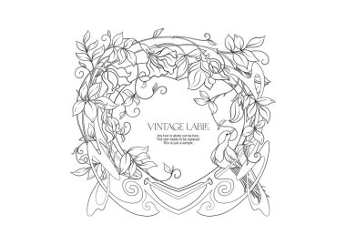 Dekoratif çiçekler ve yeni moda sanat tarzında bir kuş. Sınır, çerçeve, ürün etiketi şablonu, kozmetik ambalaj. Vektör çizimi. Yetişkin boyama kitabı için boyama sayfası.