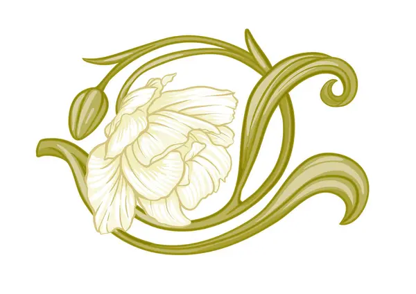 Terri Tulipan Kwiaty Dekoracyjne Kwiaty Listowie Stylu Art Nouveau Vintage Wektory Stockowe bez tantiem