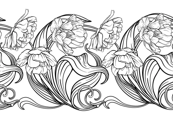 Террі Тюльпан Квіти Декоративні Квіти Листя Стилі Модерн Вінтажний Старий Стоковий вектор