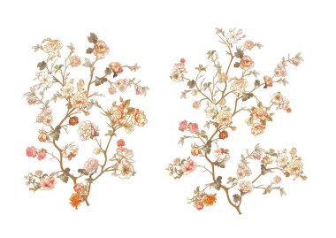 Çiçek ağacı klip sanatı, tasarım Vektörü illüstrasyonu için elementler kümesi. Çin 'de, beyaz arkaplanda izole edilmiş botanik tarzı.