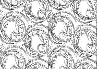 Mısır gevreği kulakları, buğday ya da çavdarsız sınır deseni, doğrusal süs, kurdele vektör çizimi. El çizimi. Yeni sanat tarzında, eski, eski, eski tarzda..