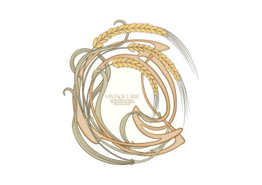 Mısır gevreği, buğday veya çavdar sınırı, çerçeve, menü sayfası için şablon, ürün etiketi, kozmetik ambalaj. Vektör çizimi. El çizimi. Yeni sanat tarzında, eski, eski, eski tarzda..