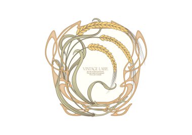 Mısır gevreği, buğday veya çavdar sınırı, çerçeve, menü sayfası için şablon, ürün etiketi, kozmetik ambalaj. Vektör çizimi. El çizimi. Yeni sanat tarzında, eski, eski, eski tarzda..