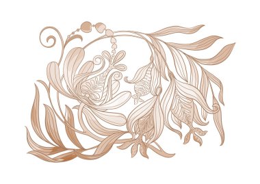 Eski moda fantezi çiçekleri, eski moda, jakoben nakış tarzı. Clip sanatı, tasarım Vektörü illüstrasyonu için elementler kümesi.