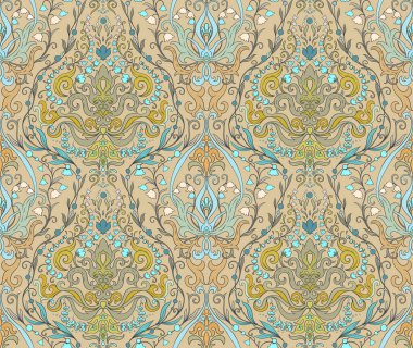 Şal desenli, geleneksel klasik klasik klasik lüks, eski moda çiçek süsü. Kusursuz desen, arka plan. Vektör illüstrasyonu.