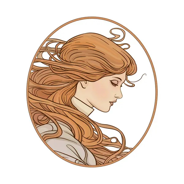 Çember çerçeve sanatında genç ve güzel bir kız. Renkli vektör çizimi için elementler dizisi. Yeni sanat tarzında, eski, eski, eski tarzda..