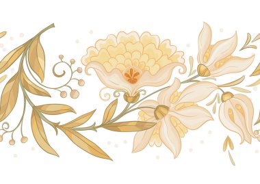 Eski moda fantezi çiçekleri, eski moda, jakoben nakış tarzı. Kusursuz desen, arka plan. Vektör illüstrasyonu.