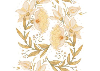 Eski moda fantezi çiçekleri, eski moda, jakoben nakış tarzı. Kusursuz desen, arka plan. Vektör illüstrasyonu.