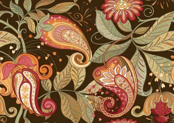 Eski moda fantezi çiçekleri, eski moda, jakoben nakış tarzı. Kusursuz desen, arka plan. Vektör illüstrasyonu.