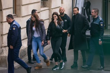 Bucharest, Romania - January 10, 2023: Andrew Tate and his brother Tristan arrived in handcuffs at the Bucharest Court of Appeal for their appeal against the 30-day arrest for human trafficking.