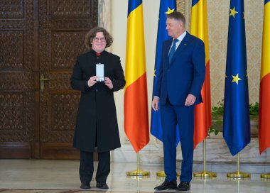 Bucharest, Romania - January 13, 2023: Balazs Attila receives a decoration for 