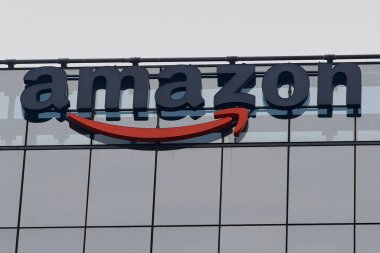 Bucharest, Romania - January 13, 2023: The logo of the American multinational e-commerce company Amazon can be seen on a building. This image is for editorial use only.