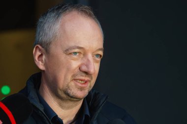 Bucharest, Romania - January 25, 2023: Ioan Gliga lawyer of Andrew and Tristan Tate brothers talk to reporters about the case in which they are being investigated.