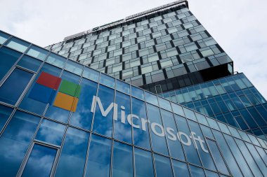 Bucharest, Romania - February 23, 2023: View of Microsoft Romania headquarters in City Gate Towers situated in Free Press Square, in Bucharest, Romania.