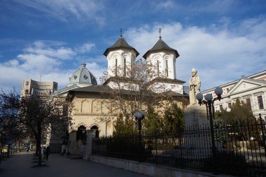 Bucharest, Romania - February 21, 2023: Coltea orthodox church, inaugurated in 1702, historical monument and one of the oldest buildings in Bucharest.