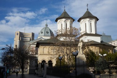 Bucharest, Romania - February 21, 2023: Coltea orthodox church, inaugurated in 1702, historical monument and one of the oldest buildings in Bucharest.