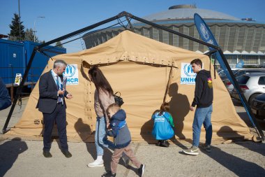 Bucharest, Romania. 13th Mar, 2023: UNHCR integrated center for Ukrainian refugees due to the Russian invasion of Ukraine.