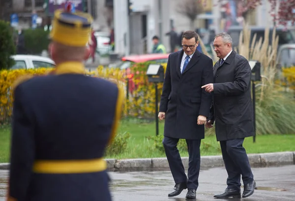 Бухарест Румунія Березня 2023 Польський Прем Матейш Моравецький Вітається Румунським — стокове фото