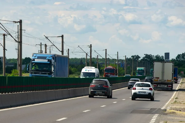 Tunari Romania Mai 2023 Heavy Trucks Traffic Bucharest Ring Road Stock Picture
