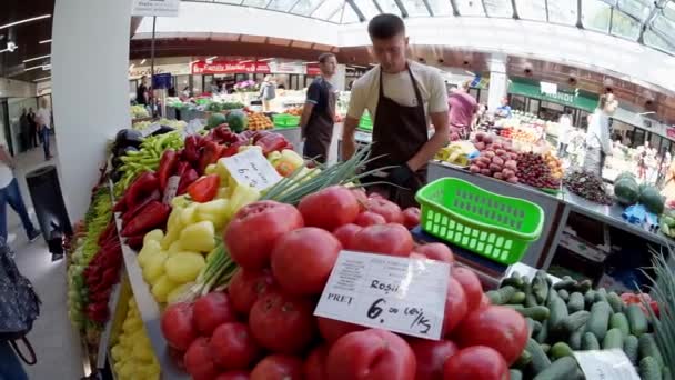 ルーマニアのブカレスト 2023年7月14日 ブカレスト市役所による農産物市場 Piata Norilor の開設 — ストック動画