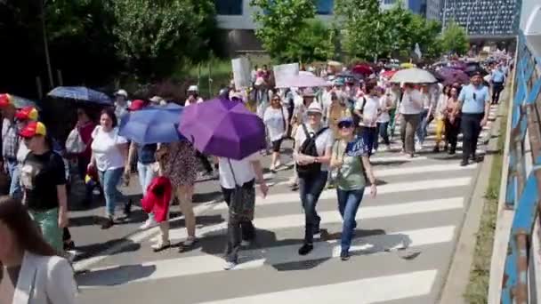 Бухарест Румыния Мая 2023 Года 000 Сотрудников Системы Образования Маршируют — стоковое видео